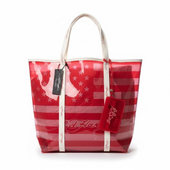 Ed Hardy Tote Bag Red Star Stripe Clear Vinyl New With Tags - Picture 9 of 9